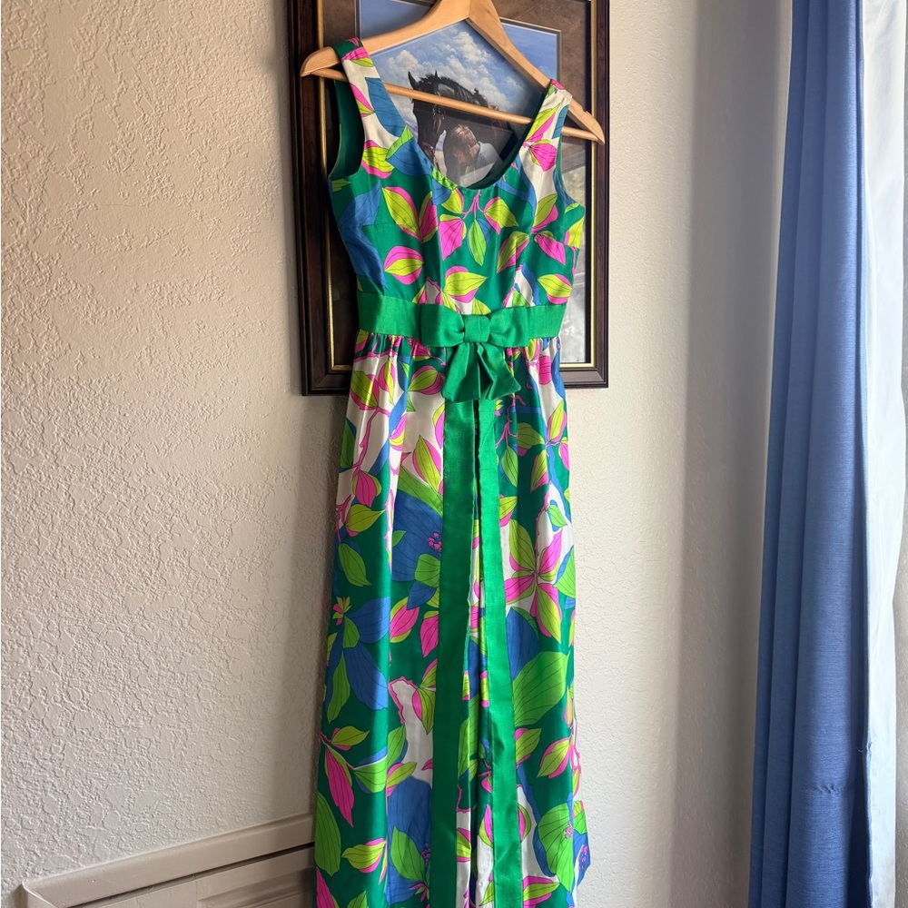 🌺 Vintage 60s Keram New York Floral Maxi Dress – Size 6 – Bright Mod Print 🌺